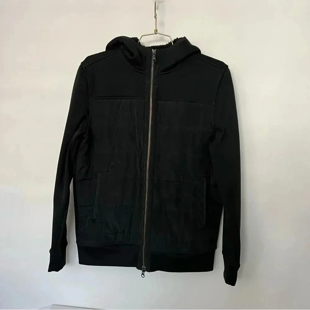 Banana Republic Black Jacket With Sherpa Hooded Scuba Arms Size Medium